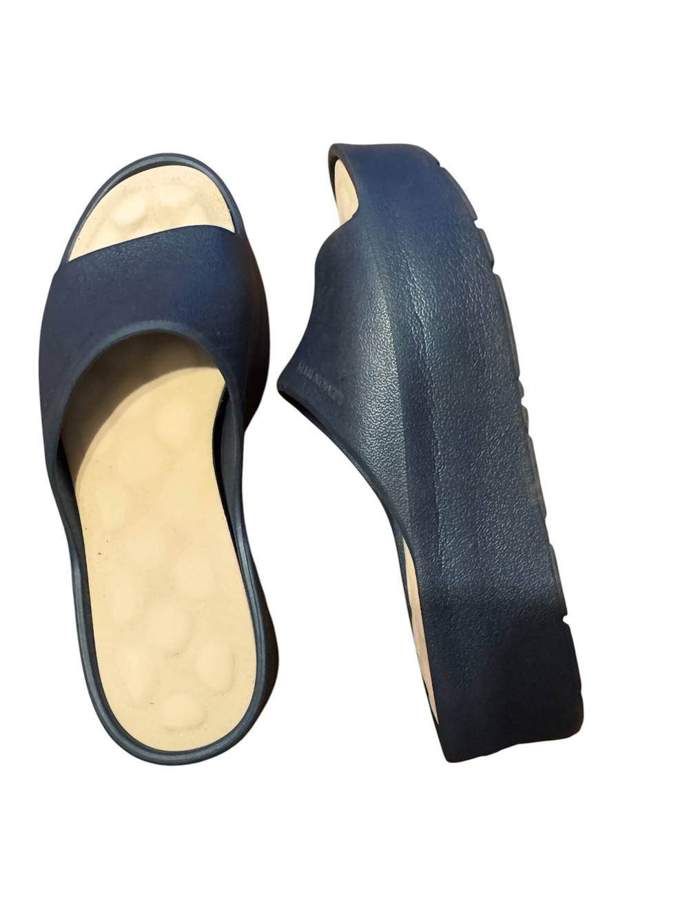 Lemon jelly Women's Navy Slide Sandals with Cushioned Beige Footbed size 8